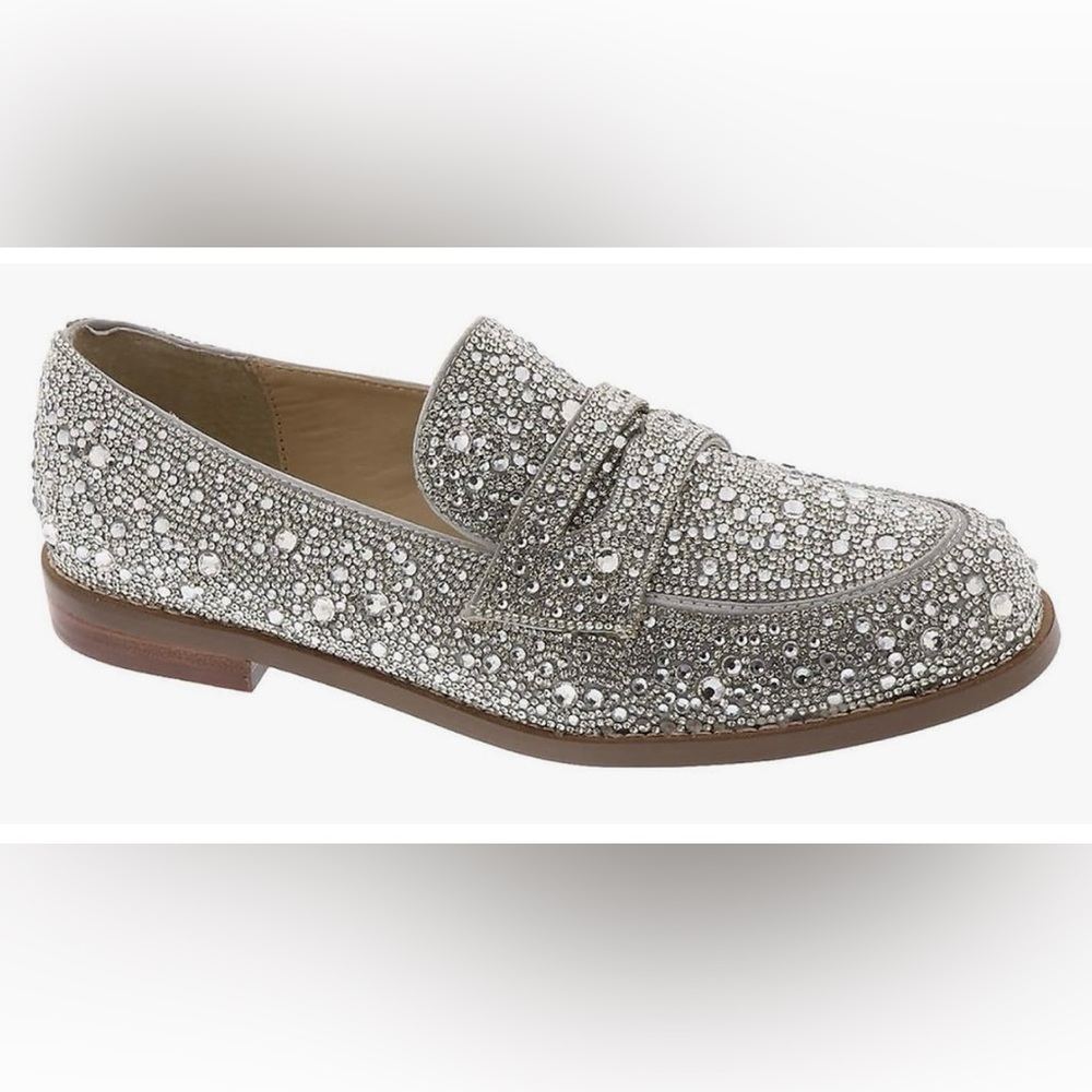 Blue Betsey Johnson Aron silver sparkly loafers 7.5 BNIB